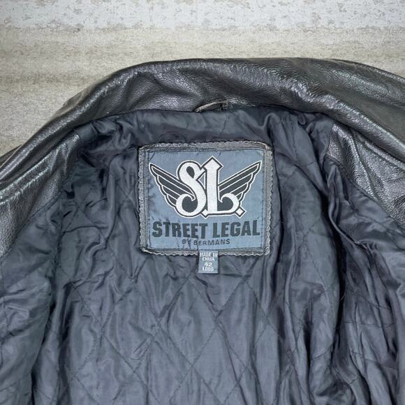 Vintage Street Legal Genuine Leather Jacket Jet Black Insulated Full Zip 90s - Picture 4 of 8